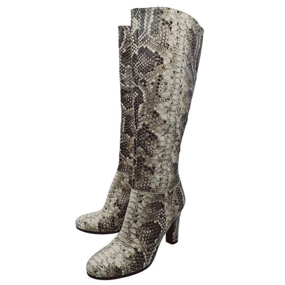Sam Edelman SERAPHINA Knee High Boots Snake Womens 8.5 Roccia Almond Toe Heel - Picture 1 of 11